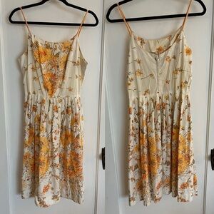 Vintage Cream Floral Sundress with Yellow & Orange Blooms